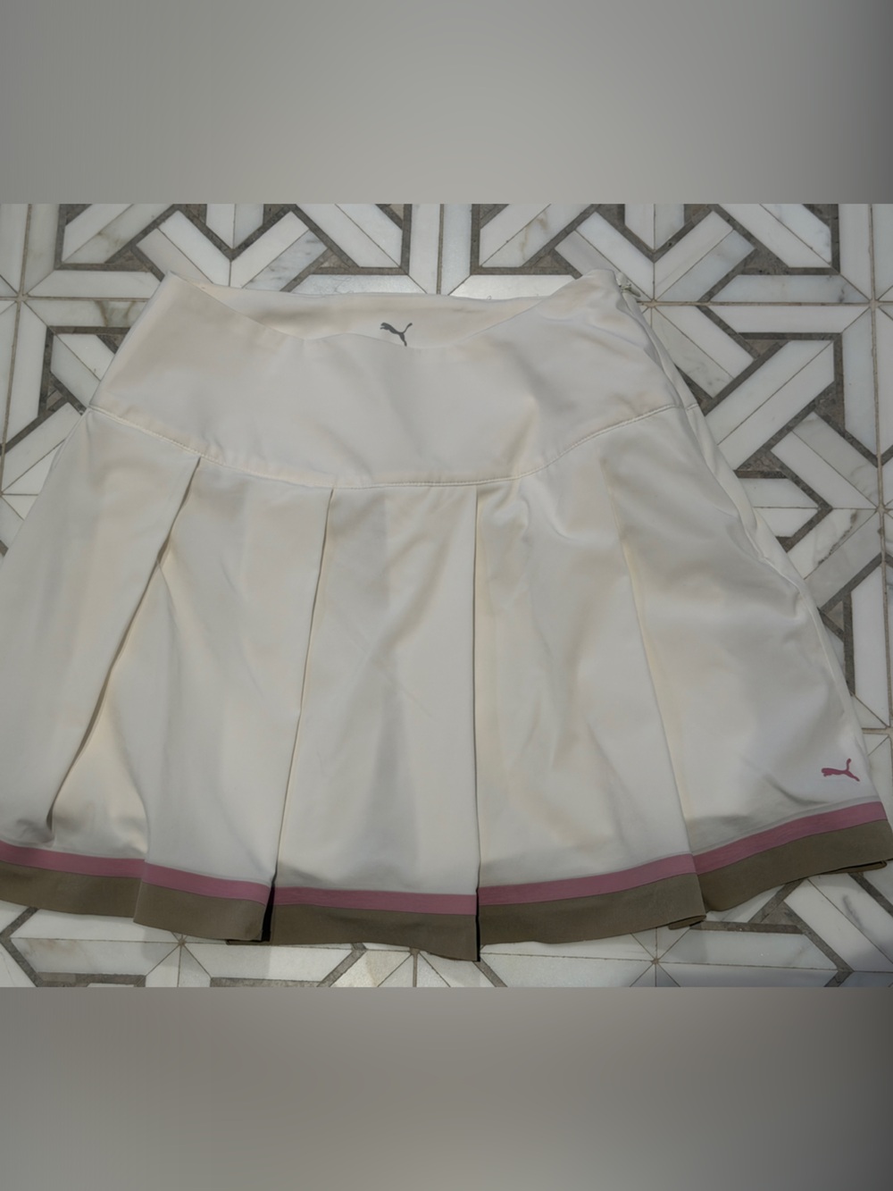 Puma Cream Pleated Tennis Skirt with Pink and Olive Trim